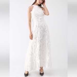 white feathers halter dress wedding bridal engagement dress